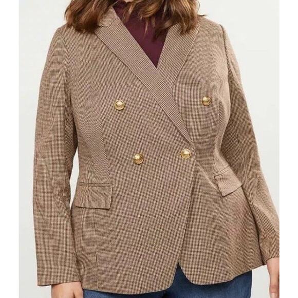 Lane Bryant Plaid Double Breasted BIazer Item # 357903 Brown Houndstooth Size 18 - Picture 1 of 7